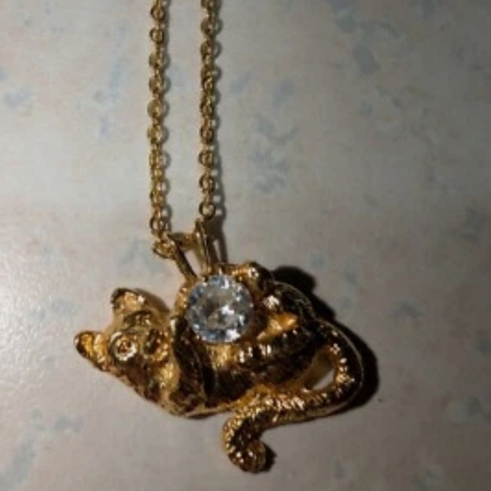 Lind 14kt GE Gold Plated Cat Pendant Necklace W/ CZ